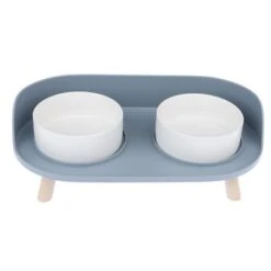 TIAKI Comedero Doble De Cerámica Para Mascotas -Mascota Suministros Ventas 302496 tiaki napf duo grau fg 6149 6