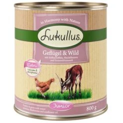Pack Ahorro Lukullus Junior 24 X 800 G -Mascota Suministros Ventas 78090 pla lukullus junior geflugel wild 1000x1000 800g 6